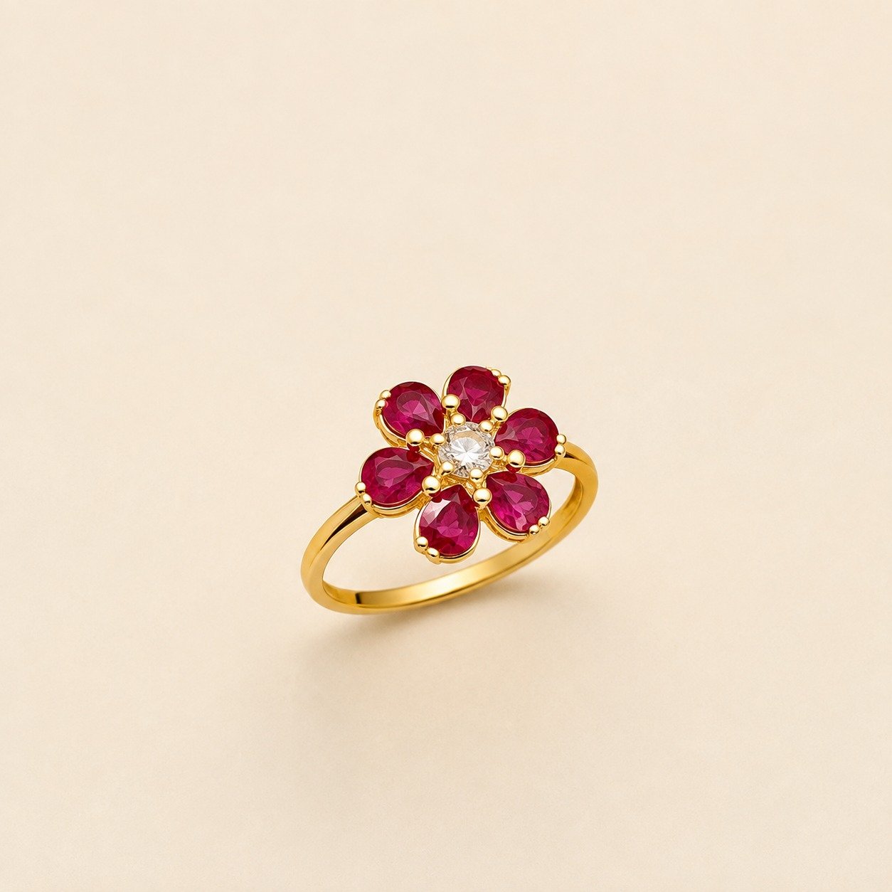 Ruby Blossom Gold Plated Ring