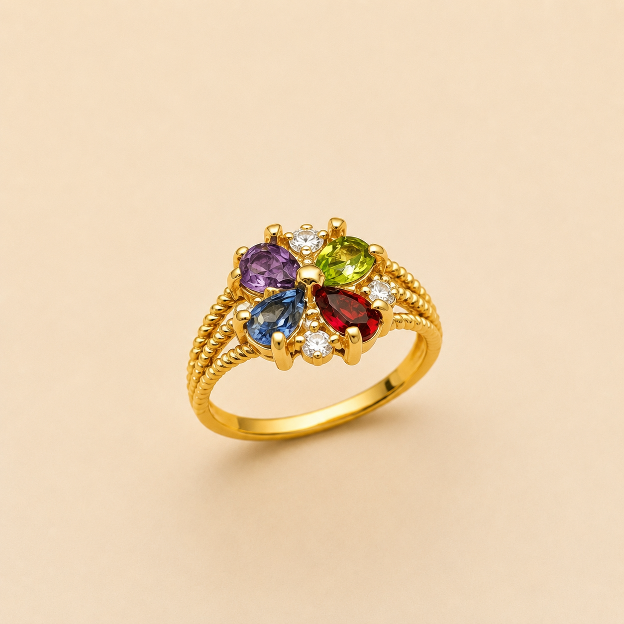 Rainbow Gemstone Floral Gold Ring ✨🌈