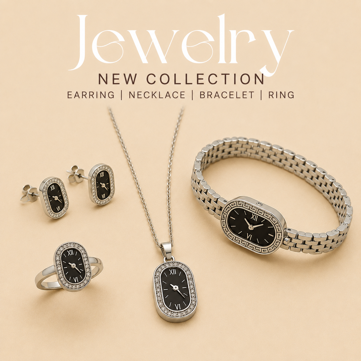 Luxury Black Dial Jewelry Collection ✨🖤