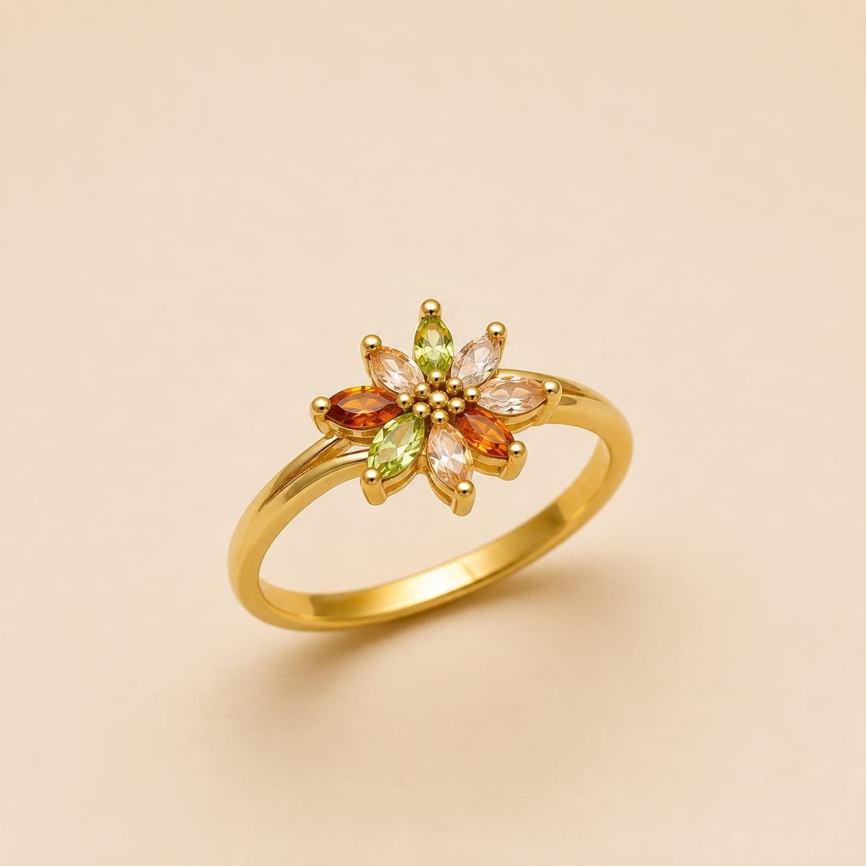 Rainbow Bloom Crystal Gold Ring